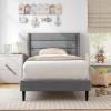 imageGiantex Twin Bed Frames with Wingback Headboard Modern Linen Upholstered Platform Bed with Wooden Slats Support No Box Spring Needed Twin Bed Frames for Kids GreyHorizontal Channel Tufting