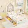 imageGiantex Twin House Bed with 2 Storage Drawers Solid Wood Montessori Bed with HouseShaped Headboard No Box Spring Needed Kids Bed with Detachable Rails for Boys Girls White