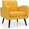 imageGiantex Upholstered Accent Chair Modern Mid Century Linen Fabric Living Room Chair with Arms Max Load 265 Lbs Comfy Tufted Single Sofa for Reading Bedroom Office Club GreyYellow