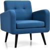 imageGiantex Upholstered Accent Chair Modern Mid Century Linen Fabric Living Room Chair with Arms Max Load 265 Lbs Comfy Tufted Single Sofa for Reading Bedroom Office Club GreyBlue
