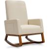 imageGiantex Upholstered Rocking Chair Modern Fabric Armchair wWood Base Side Pocket Linen Padded Seat High Back Accent Glider Rocker Chair MidCentury Leisure Chair for Nursery Living Room GrayBeige