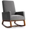 imageGiantex Upholstered Rocking Chair Modern Fabric Armchair wWood Base Side Pocket Linen Padded Seat High Back Accent Glider Rocker Chair MidCentury Leisure Chair for Nursery Living Room GrayGrey