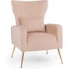 imageGiantex Velvet Accent Chair with Lumbar Pillow Upholstered Tufted Wingback Arm Chair wGolden Metal Legs Mid Century Modern Single Sofa Chair for Living Room Bedroom Max Load 400 LBS PinkPink