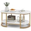 imageGiantex White Marble Coffee Table  Modern 2Tier Center Table wOpen Storage Shelf Oval Accent Table wFaux Marble Veneer ampamp Gold Finished Metal Frame for Living Room Bedroom