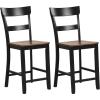 imageGiantex Wooden Bar Stools Counter Height Set of 2 245quot Farmhouse Wood Bar Dining Chairs with Solid Rubber Wood Frame Backrest Footrest Armless Barstools for Home Bar Kitchen Counter WhiteBlack