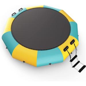 imageGiantex 10Ft 12Ft 15Ft Inflatable Water Trampoline Floating Rebounder Trampoline with 500W Blower and 3Step Rope Ladder Kids Adults Recreational Water Trampoline for Pool LakeYellow Green