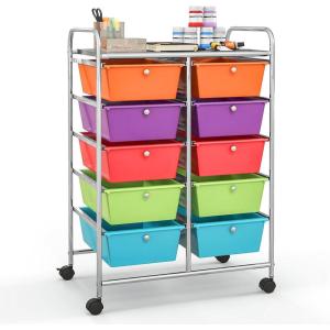 imageGiantex 15 Drawers Rolling Cart Classroom Organizers Storage Cart with Wheels for Teacher Office Home School Supplies Tool Craft Art Paper Green GradientRainbow
