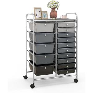 imageGiantex 15 Drawers Rolling Cart Classroom Organizers Storage Cart with Wheels for Teacher Office Home School Supplies Tool Craft Art Paper Green GradientGray  Black