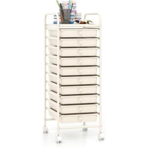 imageGiantex 15Drawer Organizer Cart Office School Storage Cart Rolling Drawer Cart for Tools Scrapbook Paper MulticolorIvory