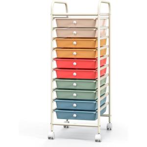 imageGiantex 15Drawer Organizer Cart Office School Storage Cart Rolling Drawer Cart for Tools Scrapbook Paper MulticolorMacaron Multicolor