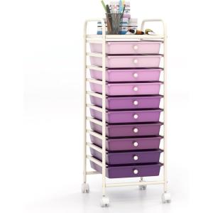 imageGiantex 15Drawer Organizer Cart Office School Storage Cart Rolling Drawer Cart for Tools Scrapbook Paper MulticolorPurple Gradient
