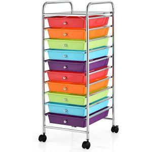 imageGiantex 15Drawer Organizer Cart Office School Storage Cart Rolling Drawer Cart for Tools Scrapbook Paper MulticolorRedOrangeGreenBluePurple