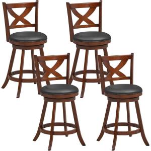 imageGiantex 24 Bar Stools Set of 2 360 Swivel Counter Height Stools with Back Solid Rubber Wood Frame Leather Padded Seat Vintage Upholstered Armless Farmhouse Barstools for Kitchen Island Home Bar2