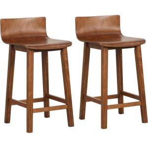 imageGiantex 245quot Bar Stools Set of 2 Counter Height Bar Stools wLow Back ampamp Footrest Farmhouse Wooden Bar Dining Chairs Armless Wood Barstools for Kitchen Island Pub Kitchen Cafe Breakfast BrownBrown