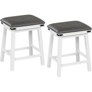 imageGiantex 24quot Counter Height Bar Stools Set of 2 Faux PU Leather Farmhouse Wood Barstools with Padded Seat Solid Wood Frame Max Load 330 Lbs Saddle Stools for Kitchen Island Pub WhiteWhite