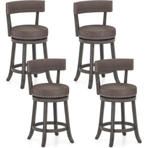 imageGiantex 26quot Bar Stools Set of 2 Swivel Counter Height Bar Chairs with Footrest Rubber Wood Frame Upholstered Linen Barstools with Back ampamp Cushioned Seat for Kitchen Island Dining Room Pub2