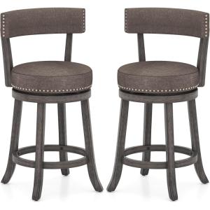 imageGiantex 26quot Bar Stools Set of 2 Swivel Counter Height Bar Chairs with Footrest Rubber Wood Frame Upholstered Linen Barstools with Back ampamp Cushioned Seat for Kitchen Island Dining Room Pub1