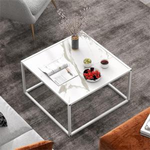 imageGiantex 275quot Square Coffee Table  Tempered Glass Center Table wBottom Storage Shelf ampamp Metal Frame Modern Accent Table for Small Space Living Room Home Office 2Tier TransparentWhite