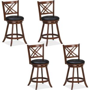 imageGiantex 360 Swivel Barstools Set of 2 29quot Bar Height Bar Chairs with Back ampamp Footrest Upholstered Bar Stools with Rubber Wood Frame Suitable for Home Bar Kitchen Counter Espresso2