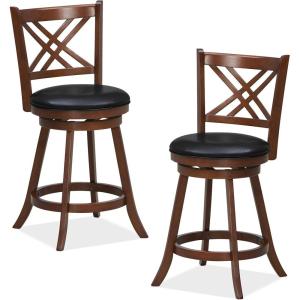 imageGiantex 360 Swivel Barstools Set of 2 29quot Bar Height Bar Chairs with Back ampamp Footrest Upholstered Bar Stools with Rubber Wood Frame Suitable for Home Bar Kitchen Counter Espresso1