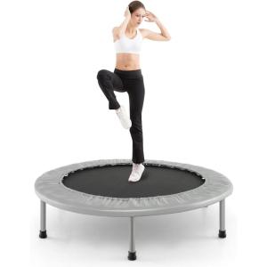 imageGiantex 36quot 38quot Foldable Rebounder Trampoline for Adults Stable ampamp Quiet Small Exercise Trampoline with Safety Pad Indoor Outdoor Mini Fitness Trampoline for Adults Kids Workout Max Load 330lbsGrey