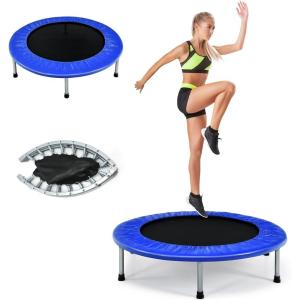 imageGiantex 36quot 38quot Folding Mini Trampoline Portable Recreational Fitness Trampoline for Adults Kids Max Load 330lbs Foldable Indoor Exercise Rebounder TrampolineBlue