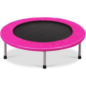 imageGiantex 36quot 38quot Folding Mini Trampoline Portable Recreational Fitness Trampoline for Adults Kids Max Load 330lbs Foldable Indoor Exercise Rebounder TrampolinePink