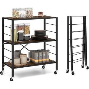 imageGiantex 4Tier Folding Storage Shelf Collapsible Shelving Unit wLockable Wheels ampamp Adjustable Shelf HeavyDuty Storage Organizer on Wheels Storage Rack for Tool Room Garage Kitchen Living Room1
