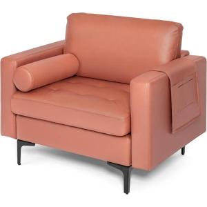 imageGiantex 68quot Modern Loveseat 2Seater Sofa Couch Thick Cushion ampamp 2 Bolsters Armrest Magazine Cabby with 2 Pockets Metal Legs Ideal for Living Room Reception Room Office Dark GreyRed