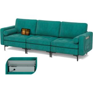 imageGiantex 68quot Modern Loveseat 2Seater Sofa Couch Thick Cushion ampamp 2 Bolsters Armrest Magazine Cabby with 2 Pockets Metal Legs Ideal for Living Room Reception Room Office Dark GreyTeal