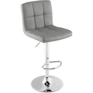 imageGiantex Bar Stools Set of 1 Modern PU Leather Height Adjustable Barstools with Back Footrest Metal Base Armless Counter Height Swivel Stools for Kitchen Island Home Bar Cafe Pub GreyGrey