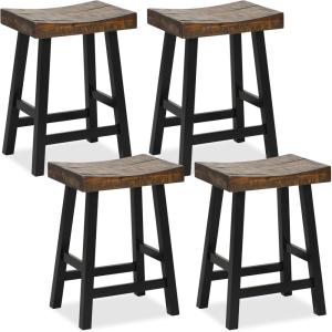 imageGiantex Bar Stools Set of 2 24quot Counter Height Saddle Stools Bar Dining Chairs with Rubber Wood Frame ampamp Footrest Backless Barstools for Kitchen Island Dining Room Pub Rustic Brown2