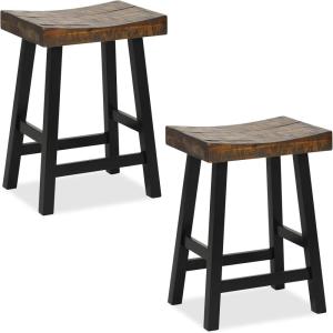 imageGiantex Bar Stools Set of 2 24quot Counter Height Saddle Stools Bar Dining Chairs with Rubber Wood Frame ampamp Footrest Backless Barstools for Kitchen Island Dining Room Pub Rustic Brown1