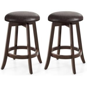 imageGiantex Bar Stools Set of 2 29quot Bar Height Bar Stools w 360 Swivel Round Seat ampamp Footrest Rubber Wood Frame Upholstered PU Leather Backless Barstools for Kitchen Dining Room Pub Brown1