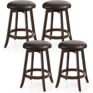 imageGiantex Bar Stools Set of 2 29quot Bar Height Bar Stools w 360 Swivel Round Seat ampamp Footrest Rubber Wood Frame Upholstered PU Leather Backless Barstools for Kitchen Dining Room Pub Brown2