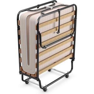 imageGiantex Folding Bed with Mattress Rollaway Guest Bed w 4 Inch Memory Foam Mattress Sturdy Metal Frame Portable Bed Cot Size Easy to Store Foldable Beds for Adults Made in ItalyBeige