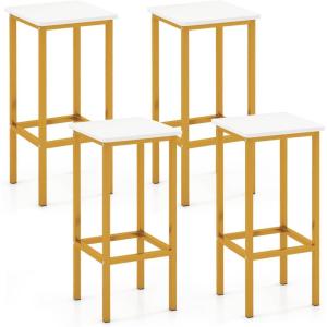imageGiantex Metal Bar Stools Set of 4 26quot Backless Barstools with Metal Legs ampamp Footrest Breakfast Bar Dining Chairs Industrial Counter Height Stools for Kitchen Island Home Bar Dining Room GreyWhite  Gold