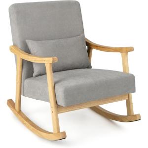 imageGiantex Rocking Chair Nursery Indoor Rocker Arm Chair wRubber Wood Armrests Wide Backrest ampamp Padded Seat Cushion Soft Lumbar Pillow Upholstered Accent Glider Chair for Living Room Bedroom