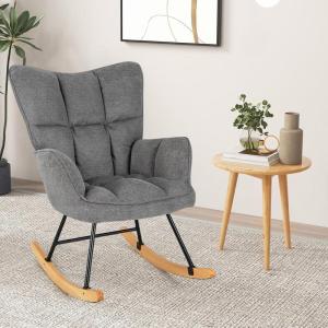 imageGiantex Rocking Chair Nursery Modern Rocking Accent Chair wHigh Backrest Padded Armrests Solid Metal ampamp Wood Frame Upholstered Linen Glider Rocker Chair for Nursery Living Room Bedroom Dark GreyDark Grey