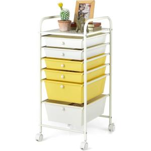 imageGiantex Rolling Storage Cart with 6 Drawers Multipurpose Mobile Organizer Cart for Tools Scrapbook Paper Home Office School BlackBeigeYellow