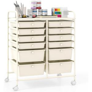 imageGiantex Rolling Storage Cart with 6 Drawers Multipurpose Mobile Organizer Cart for Tools Scrapbook Paper Home Office School BlackIvory