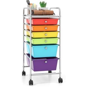 imageGiantex Rolling Storage Cart with 6 Drawers Multipurpose Mobile Organizer Cart for Tools Scrapbook Paper Home Office School BlackRedOrangeGreenTurquoisePurple