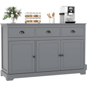 imageGiantex Sideboard Buffet Server Storage Cabinet Console Table Home Kitchen Dining Room Furniture Entryway Cupboard with 2 Cabinets and 3 Drawers Adjustable Shelves GrayGrey