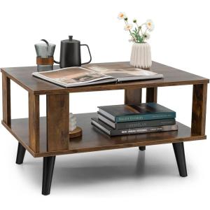 imageGiantex Small Wood Coffee Table 2Tier Tea Table wOpen Storage Shelf ampamp Supportive Legs Easy Assembly MidCentury Center Table for Living Room Reception Room