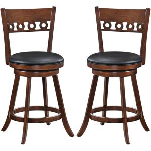 imageGiantex Swivel Bar Stools Set of 2 245quot Counter Height Bar Chairs with Back Rubber Wood Frame Upholstered Farmhouse Faux Leather Barstools for Kitchen Island Dining Room Pub Espresso1