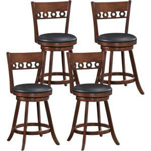 imageGiantex Swivel Bar Stools Set of 2 245quot Counter Height Bar Chairs with Back Rubber Wood Frame Upholstered Farmhouse Faux Leather Barstools for Kitchen Island Dining Room Pub Espresso2