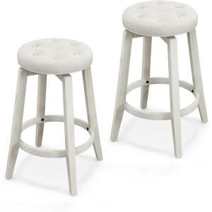 imageGiantex Swivel Bar Stools Set of 2 30quot Bar Height Stools wTufted Seat ampamp Rubber Wood Frame Round Backless Kitchen Stools wFootrest Barstools for Kitchen IslandBreakfastPub Antique WhiteAntique White