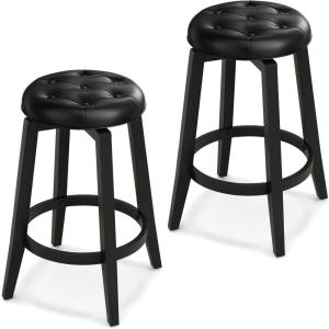 imageGiantex Swivel Bar Stools Set of 2 30quot Bar Height Stools wTufted Seat ampamp Rubber Wood Frame Round Backless Kitchen Stools wFootrest Barstools for Kitchen IslandBreakfastPub Antique WhiteBlack
