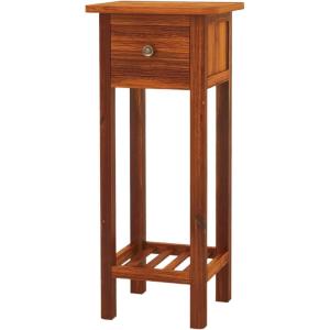 imageGiantex Tall End Table Narrow Side Table with Drawer and Shelf Acacia Wood Nightstand for Living Room 2Tier Bedside Table for Small Space No Assembly WhiteRustic Brown