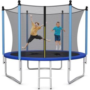 imageGiantex Trampoline for Kids Adults ASTM Approved 8 10 12 14 15 16Ft Big Trampoline with Ladder Thickness Steel Pipes WearResistant All Weather Outdoor Large Recreational Trampoline with Net10Ft 3 Legs